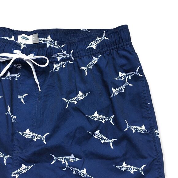 🔃Old Navy Men’s Blue Shark Fish Board Shorts Swim Trunks - Picture 3 of 6